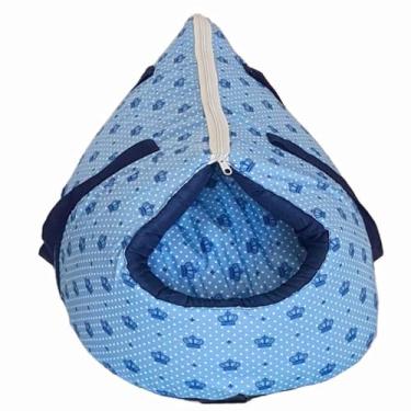 Imagem de Bolsa de Transporte Pet e Cama Toca 2 em 1 Passeio Gato e Cachorro Impermeável com Zíper Azul Bebê