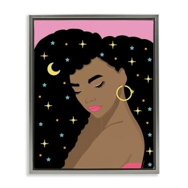 Imagem de Stupell Industries Design de arte de parede em tela flutuante cinza com cabelo estrelado por Daniela Santiago, 43 x 53 cm