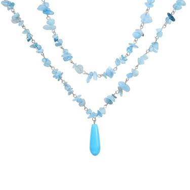 Imagem de Xalroco Gargantilha de pedra preciosa e pingente boho hippie para mulheres, colares de surfista com contas de pedra natural, banhado a ouro 14K, joia artesanal de verão e praia, Medium, Pedra natural