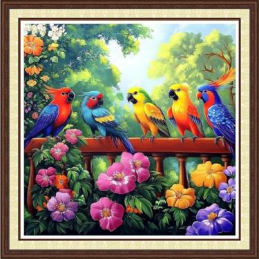 Imagem de Findvoor Kits de ponto cruz contados para adultos, gama completa de bordado de ponto cruz padrão não impresso para iniciantes, kit de bordado de 11 CT - pássaros coloridos flores 45,7 x 45,7 cm