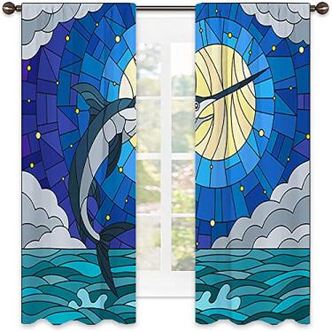 Imagem de Cortinas blackout abstratas 90%, imagem geométrica colorida fractal, tecido impermeável, cortinas blackout com absorção de som para decoração de sala de jantar/festa, L 132 x C 213 cm