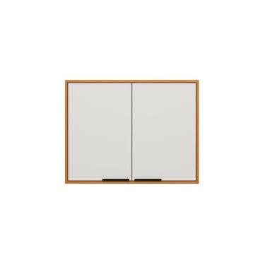 Imagem de Armário Aéreo Poliman Ravena 80cm 2 Portas Puxador Metal Prateleira Interna MDP Freijó Off White Acetinado