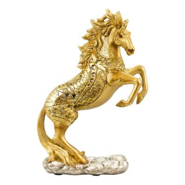 Imagem de Enfeite Decorativo Rack Cavalo Dourado Realista Resina 28cm