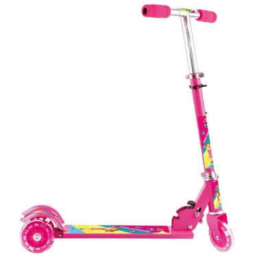 Imagem de Patinete Menina Rosa 3 Rodas Luzes Led 50Kg Altura Ajustável