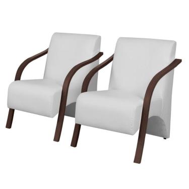 Imagem de Kit 2 Poltronas Decorativas Vênus 1 Lugar Braço Pé Madeira D Salla Tecido Sintético (Courino)
