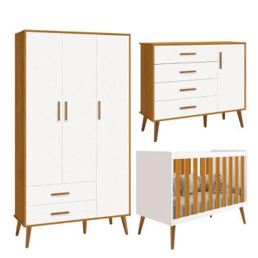 Imagem de Kit Isis Berço Americano Comoda Sapateira Roupeiro 3 Portas