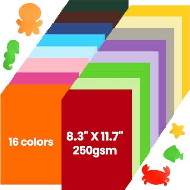 Imagem de Papel de cartolina 16 cores sortidas 8,3 x 11,6 cartolina A4 papel colorido impresso de dupla face grosso 250 g/m² papel de artesanato de cor sólida para artesanato faça você mesmo scrapbooking fazendo festa escolar (320 peças)