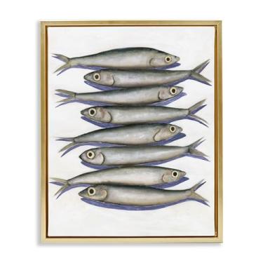 Imagem de Stupell Industries Design de parede em tela flutuante com moldura dourada de peixe anchova empilhado por Michael Willett, 78 x 63 cm