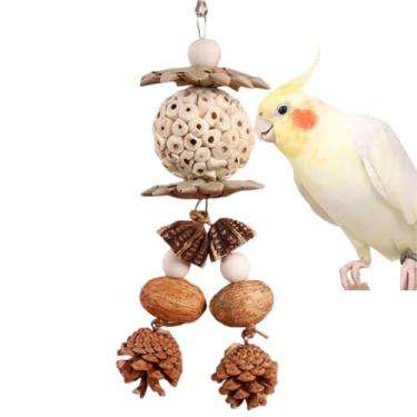 Imagem de CXYYXF Brinquedo para mastigar pássaros para animais de estimação, papagaio, sola bola, nozes naturais, pinha, brinquedo de mastigar para periquito pequeno, calopsita, periquito (1 pacote)