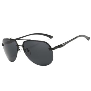 Imagem de Óculos de sol com proteção UV400 para homens e mulheres | Dobradiças de metal em alumínio, lentes coloridas | Para dirigir e praticar esportes ao ar livre, preto