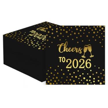 Imagem de Horaldaily 100 guardanapos decorativos de papel descartável para almoço de ano novo de 2026, Cheers to 2026, toalha de mão com bolinhas douradas para festa, almoço, jantar, cozinha, banheiro