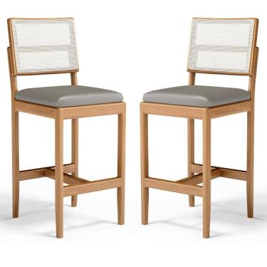 Imagem de Kit Com 2 Banqueta Milena Madeira Maciça Assento Estofado Encosto De Tela Sintética