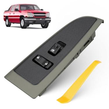 Imagem de 15125161 Interruptor de janela dianteira do passageiro e fechadura da porta com moldura cinza claro compatível com Cadillac Escalade, Chevy Avalanche, Silverado, Suburban, Tahoe, GMC Sierra Yukon XL