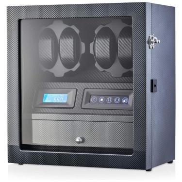 Imagem de WATCH WINDERS Caixa, Estojo Rotativo Automático para Relógios com Luz e Painel de Controle, 4 Lugares, Preto
