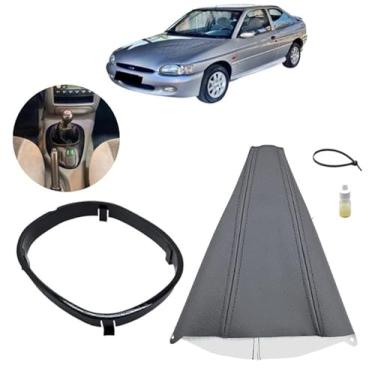 Imagem de Revestimento Coifa Courvin E Aro Moldura Interna Console Câmbio Manual Compatível Com Escort Xr3 1997 Á 2002 (PRETO - COSTURA PRETA)