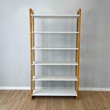 Imagem de Estante 6 Prateleiras de Madeira Pinus Linea Ample Branco e Nozes - Ar