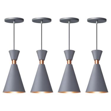 Imagem de Kit 4 Luminária Pendente Mini Pequim 24Cm Balcão Bancada Cor:Cinza 24 Cm