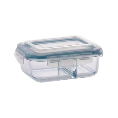Imagem de Potes Herméticos de Vidro 640ml com Divisória – Pote Retangular para Micro-ondas, Freezer e Armazenamento de Alimentos