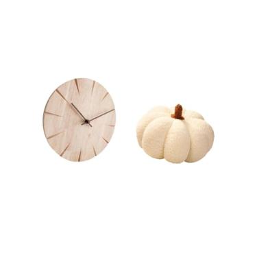 Imagem de Fenteer Relógio de Parede de Madeira Criativo Decorativo Silencioso para Restaurante Escritório Abóbora de Halloween Almofada de Sofá de Pelúcia Decoração de
