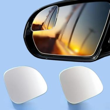 Imagem de Pacote com 2 espelhos de ponto cego, espelhos retrovisores convexos sem moldura de vidro HD, acessórios externos com bastão ajustável de grande angular para carro e SUV, formato de ventilador