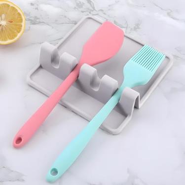 Imagem de Descanso de colher de silicone, 4 compartimentos, utensílios essenciais de cozinha, acessórios de cozinha, suporte de espátula, prateleira de armazenamento para colheres, conchas, pinças e mais