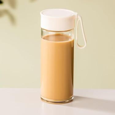 Imagem de 1 garrafa de água de vidro com alça, design de garrafa esportiva, tampa branca 500 ml