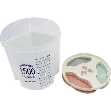 Imagem de Porta Mantimentos Triplo Pote Alimentos 3 Em 1 Divisorias Dispenser Lavanderia Sabao Em Pó Medidor Sucrilhos Graos Multi