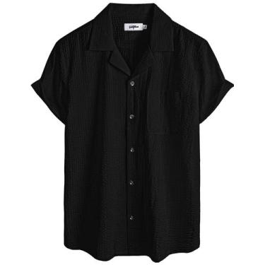 Imagem de Camisa VATPAVE 3XL preta de algodão com botões e manga curta