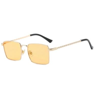 Imagem de Óculos de sol da moda femininos, armação de metal de luxo, óculos para dirigir, pesca, masculino, UV400 (dourado e amarelo)