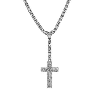 Imagem de Colar feminino totalmente gelado – Corrente de tênis hip hop ajustável de 45,7 cm com diamantes simulados, joia moderna para presente, One Size, Metal, Zircônia cúbica