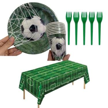 Imagem de Kit Festa Campo de Futebol 8 Copos 250 ml + 8 Pratos 18 cm + 8 Garfos 