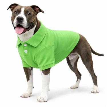Imagem de lovelonglong Camisas polo básicas para cães de algodão premium, camisetas polo para cães grandes, médios e pequenos com coleira de dois botões, cor branca, verde, G
