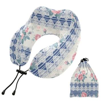 Imagem de Burbuja Travesseiro floral retrô para viagem, almofada de viagem de espuma viscoelástica para dormir, suporte de cabeça de avião de carro, lavável na máquina e portátil
