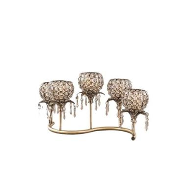 Imagem de CFGH6FDF Castiçal de cristal europeu retrô luxo castiçal ornamentos para sala de estar, hotel, casamento suporte à luz de velas (Bronze)