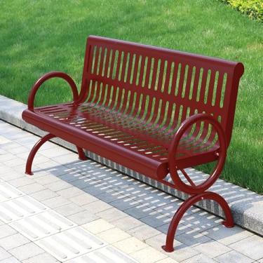 Imagem de Banco de jardim ao ar livre, banco de parque de metal resistente com encosto e apoio de braço, estrutura de aço de ferro fundido revestido a pó, resistente a todos os climas, à prova de intempéries