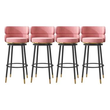 Imagem de Conjunto de 4 bancos de bar, cadeiras giratórias acolchoadas para café da manhã com encosto e pernas de metal dourado, bancos de jantar com encosto alto 65 cm A para bancada de cozinha doméstica, rosa