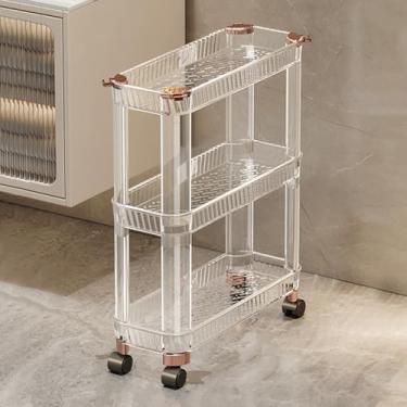 Imagem de Carrinho de rodinhas de acrílico multifuncional - Carrinho utilitário fino de 3 camadas com rodas bloqueáveis para banheiro, cozinha, armazenamento de lavanderia - Organizador transparente sobre rodas