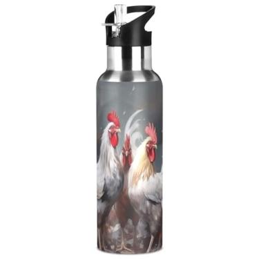 Imagem de Burbuja Garrafa de água de aço inoxidável Rooster Painting, garrafas de água isoladas a vácuo com tampa de canudo para esportes, academia, escola - à prova de vazamento e suor, sem BPA, 946 ml