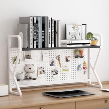 Imagem de Quadro organizador de estante de mesa com furos feito de todo o ferro, estável e suporte de carga para organizador de materiais de escritório, decoração de casa multiuso (cor: branco + preto, tamanho
