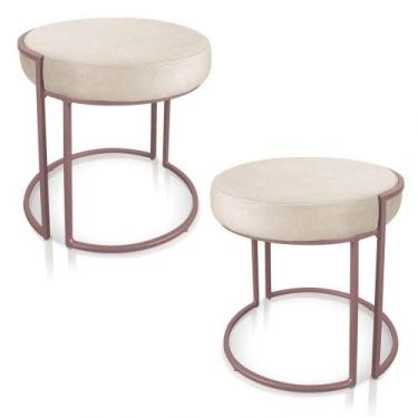 Imagem de Kit 2 Puffs Love Suede Bege Base Rose - DROSSI