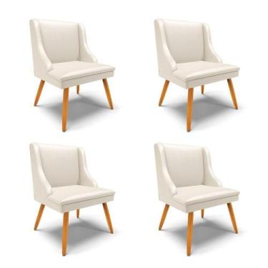 Imagem de Kit 4 Cadeiras de Jantar material sintético Bege Pés Palito - D'ROSSI