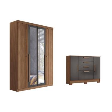 Imagem de Quarto Completo Modu +Cômoda QC322 Jatobá/Grafite - Santos Andirá
