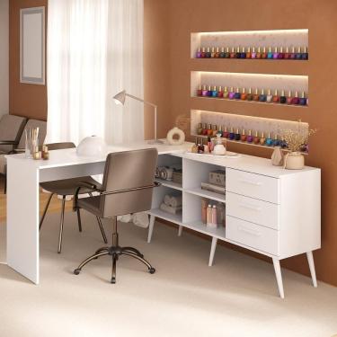 Imagem de Mesa De Manicure Profissional Em L Com 3 Gavetas Jady Multimóveis Mp6041 Branco