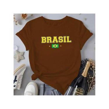 Imagem de Camiseta Feminina Casual Brasil Bandeira Copa 2026 Manga Curta em Algo