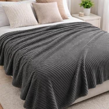 Imagem de Manta Cobertor Casal Relevo Canelado 200 X 180 Cm - Cinza - MIRAGE