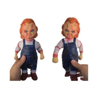 Imagem de Boneco Chucky Grande De Látex 45cm, Figura De Terror 26cm, Suporte De 
