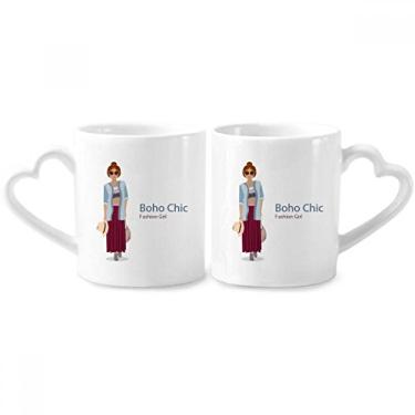 Imagem de Bohe mia wind Fashion Desenhos Animados Casal Porcelana Conjunto de Caneca Cerâmica Amante Copo Coração Alça