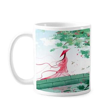 Imagem de Caneca de aquarela estilo chinês avermelhado água-marinha cerâmica xícara de café porcelana louça