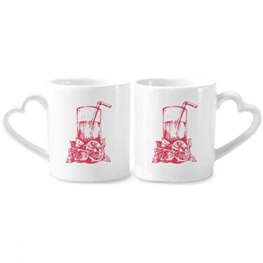 Imagem de Conjunto de canecas de porcelana para casais, estampa de aquarela de suco de limão e coração
