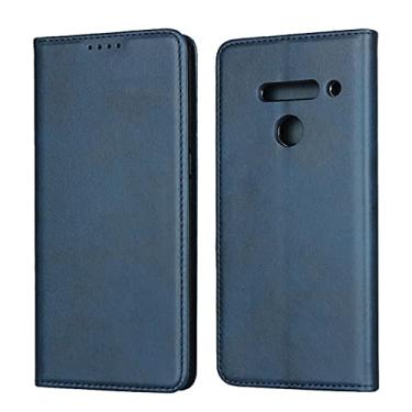 Imagem de Capa Carteira de Couro para LG V50, Capa de Couro Vegan Premium [Invólucro interno de TPU à prova de choque] Capa de telefone fina à prova de choque compatível com LG V50 (Color : Dark blue)